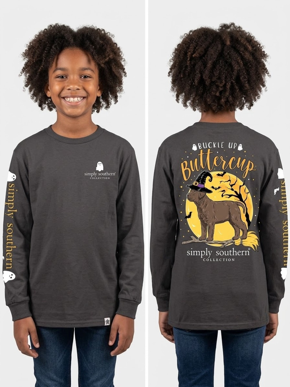Simply Southern Charcoal Long-Sleeve 'Buckle Up Buttercup' Halloween Tee